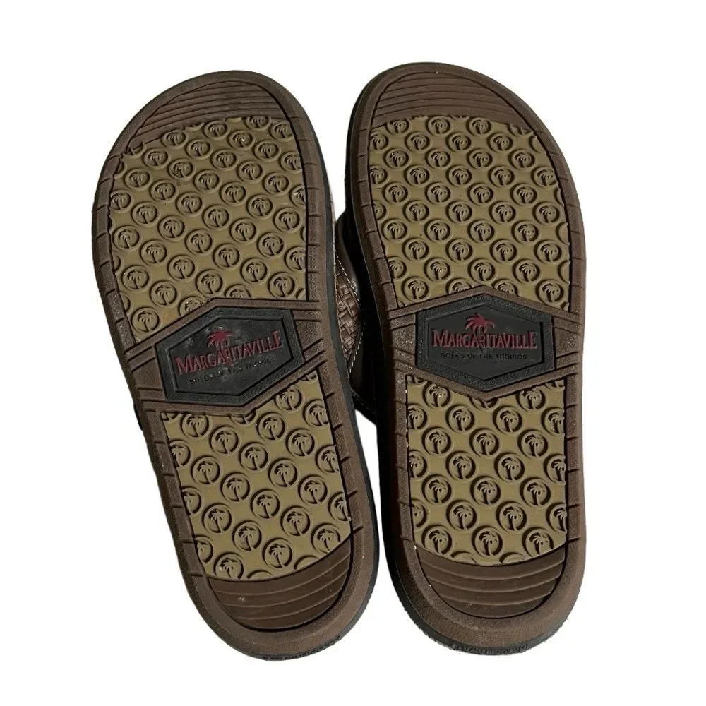 MARGARITAVILLE Flip Flops Thong Sandals Brown Palm Tree Print Sole Mens Size 10